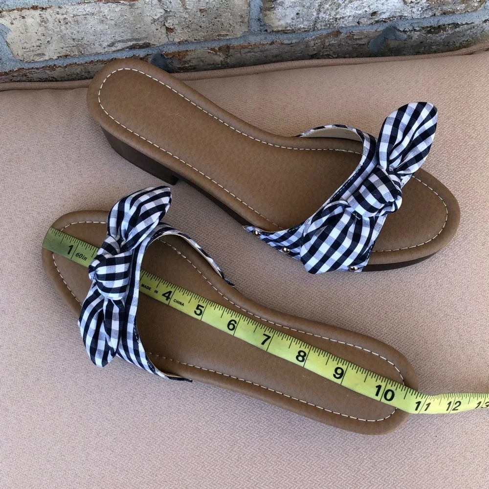Comfort est 1946 Gingham Blue White Bow Versatile Slide Mule Clog Sandal 10